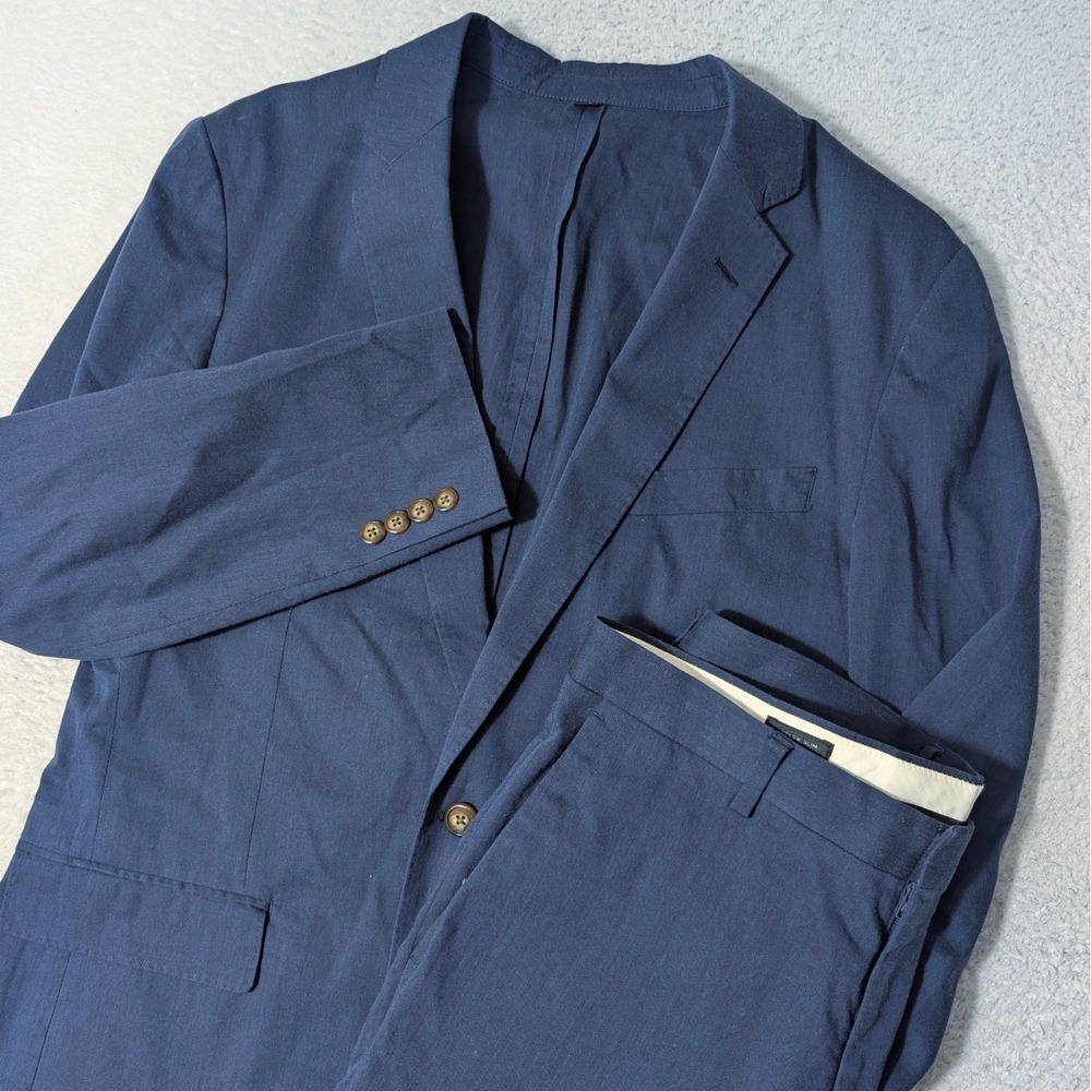 J.Crew Full Suit Mens 39R‎ 31/30 Blue Ludlow Slim Somelos Stretch Cotton EUC